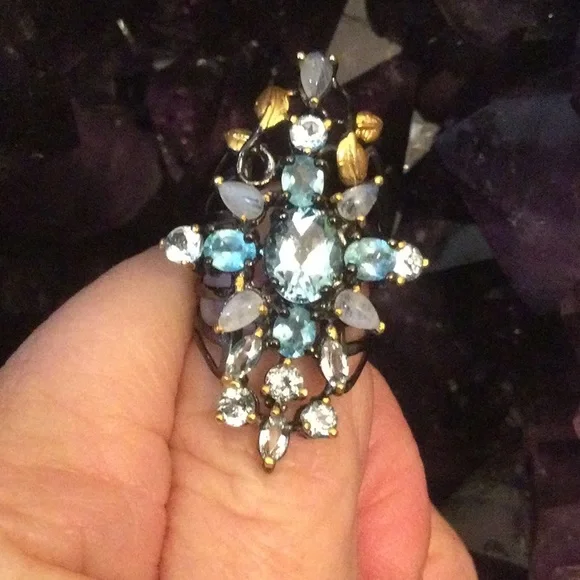 Awesome Genuine Blue Topaz & Moonstone Ring